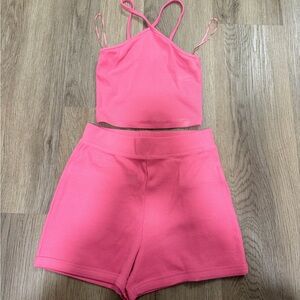 Pink Strappy Crop Top and Shorts Set